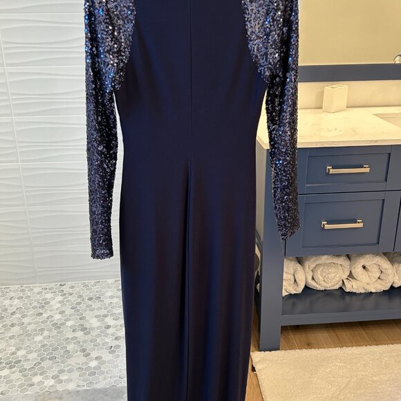 Ralph Lauren Navy Sequined Evening Dress - Picture 2 of 4